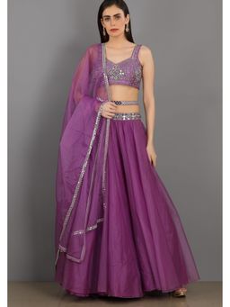 Asaga - Women Purple Lehenga with Blouse, Belt and Dupatta