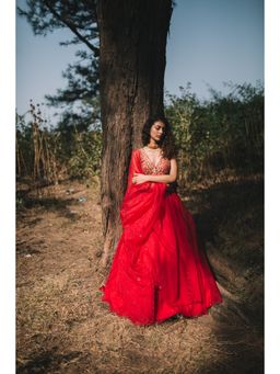 Asaga - Women Red Noorani Lehenga with Blouse and Dupatta