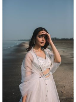 Asaga - Women Ivory Nigaah Lehenga with Blouse, Belt and Dupatta