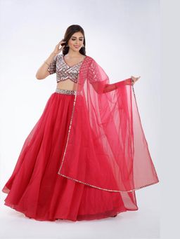 Asaga - Women Red Lehenga with Blouse and Dupatta