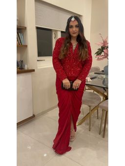 Asaga - Women Red Fesku Skirt With Jacket