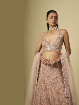 Asaga - Women Rose Gold Ember Lehenga With Blouse And Dupatta