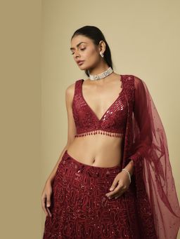 Asaga - Women Red Veil Lehenga With Blouse And Dupatta