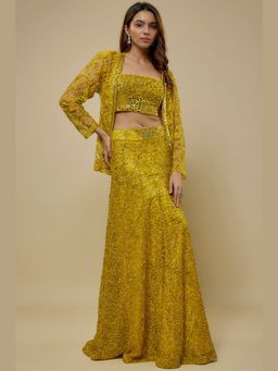 Asaga - Women Citrine Yellow Skirt With Blouse And Jacket