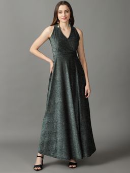 SHOWOFF - Womens Wrap Green Self Design Maxi Dress