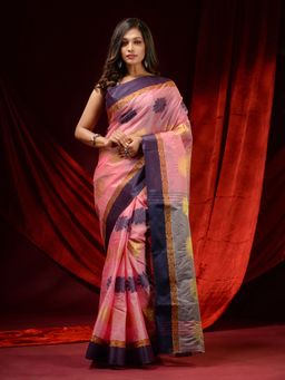 CHARUKRITI - Blush Pink Tusser Silk Woven Floral Motifs & Paisley Borders Saree