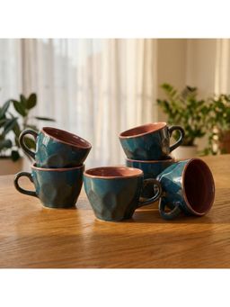 BRINNS - Embossed Green Glazed Ceramic Microwave Safe Tea - Coffee Cups - 150 ml