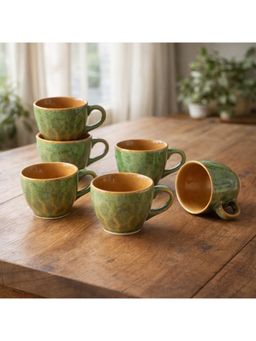 BRINNS - Embossed Brown Glazed Ceramic Microwave Safe Tea - Coffee Cups - 150 ml