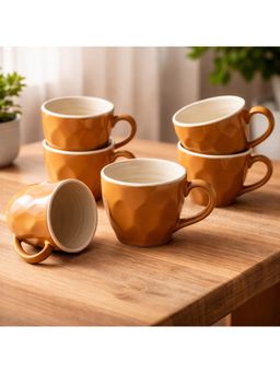 BRINNS - Embossed Orange Glazed Ceramic Microwave Safe Tea - Coffee Cups - 150 ml