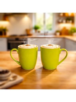 BRINNS - Ribbed Green Dualtone Ceramic Microwave Safe Tea - Coffee Cups - 160 ml