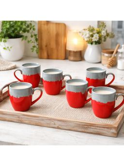 BRINNS - Ribbed Red Reactive Ceramic Microwave Safe Tea - Coffee Cups - 160 ml