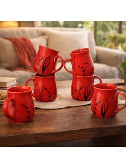 BRINNS - Spiral Red-White Glazed Ceramic Microwave Safe Tea - Coffee Cups - 160 ml