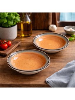 BRINNS - Capiz Orange-Brown Glazed Ceramic Microwave Safe Pasta Plates - 325 ml