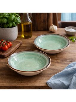 BRINNS - Oceanic Mint-Brown Glazed Ceramic Microwave Safe Pasta Plates - 325 ml