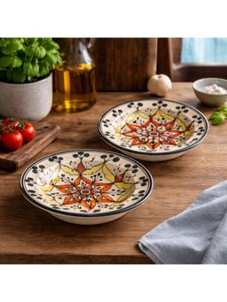 BRINNS - Floral Multi-Color Print Ceramic Microwave Safe Pasta Plates - 325 ml