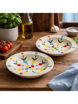 BRINNS - Floral Multi-Color Print Ceramic Microwave Safe Pasta Plates - 325 ml