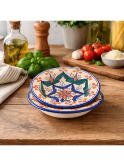 BRINNS - Floral Multi-Color Print Ceramic Microwave Safe Pasta Plates - 325 ml
