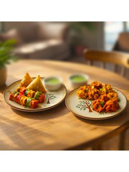 BRINNS - Palm-Tree Multi-Color Print Ceramic Microwave Safe Snack Plates
