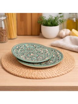 BRINNS - Mughal Green Painting Ceramic Microwave Safe Snack Plates