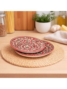 BRINNS - Mughal Red Painting Ceramic Microwave Safe Snack Plates