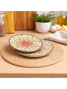 BRINNS - Floral Multi-Color Print Ceramic Microwave Safe Snack Plates