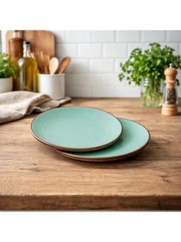 BRINNS - Circled Teal-Brown Glazed Ceramic Microwave Safe Snack Plates