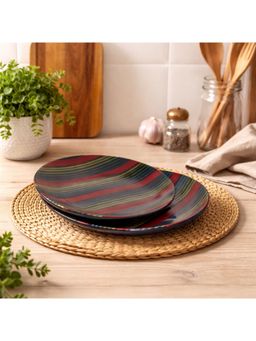 BRINNS - Line Multi-Color Print Ceramic Microwave Safe Snack Plates