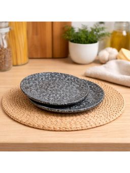 BRINNS - Textured Black-White Glazed Ceramic Microwave Safe Snack Plates