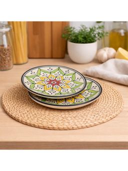 BRINNS - Floral Multi-Color Print Ceramic Microwave Safe Snack Plates