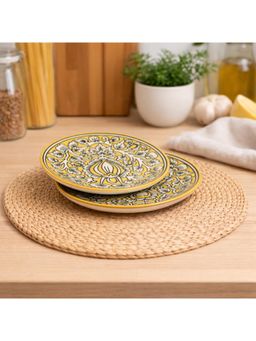 BRINNS - Mughal Yellow Painting Ceramic Microwave Safe Snack Plates