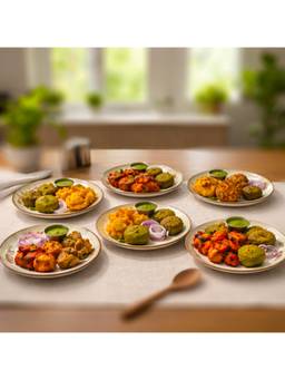 BRINNS - Palm-Tree Multi-Color Print Ceramic Microwave Safe - 6 Snack Plates