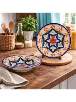 BRINNS - Floral Multi-Color Print Ceramic Microwave Safe Pasta Plates - 450 ml