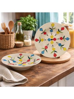 BRINNS - Floral Multi-Color Print Ceramic Microwave Safe Pasta Plates - 450 ml