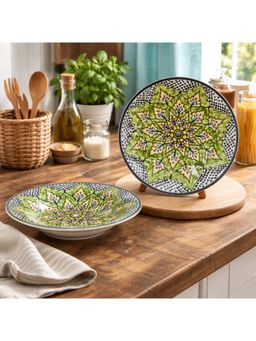 BRINNS - Floral Multi-Color Print Ceramic Microwave Safe Pasta Plates - 450 ml