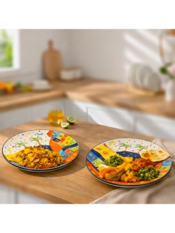 BRINNS - Hut Multi-Color Print Ceramic Microwave Safe Dinner Plates