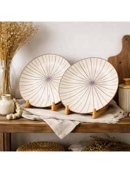 BRINNS - Lines Brown-Blue Print Ceramic Microwave Safe Dinner Plates