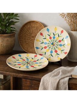 BRINNS - Floral Multi-Color Print Ceramic Microwave Safe Dinner Plates