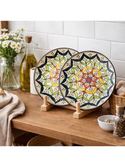 BRINNS - Floral Multi-Color Print Ceramic Microwave Safe Dinner Plates