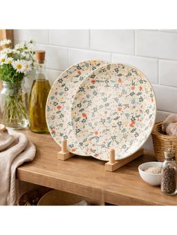 BRINNS - Floral Multi-Color Print Stonewar Microwave Safe Dinner Plates