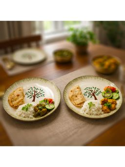 BRINNS - Palm-Tree Multi-Color Print Ceramic Microwave Safe Dinner Plates