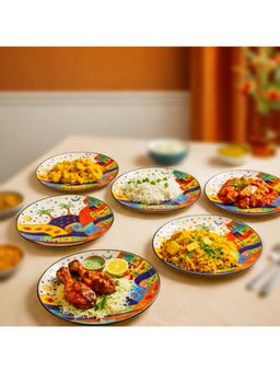 BRINNS - Hut Multi-Color Print Ceramic Microwave Safe Dinner Plates
