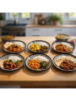 BRINNS - Kalamkari Cream-Black Print Ceramic Microwave Safe Dinner Plates