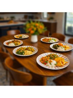 BRINNS - Lines Brown-Blue Print Ceramic Microwave Safe Dinner Plates