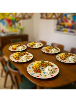 BRINNS - Floral Multi-Color Print Ceramic Microwave Safe Dinner Plates