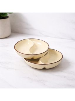 BRINNS - Pastel Cream-Brown Glazed Porcelai Microwave Safe Sauce Plates - 70 ml