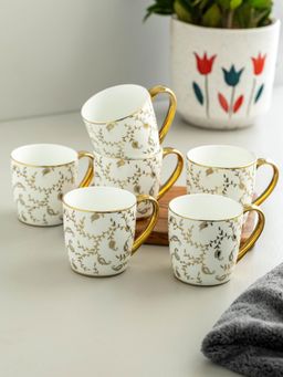 CLAY CRAFT - Premium Gold Floral Ceramic Coffee & Tea Mug White Gold