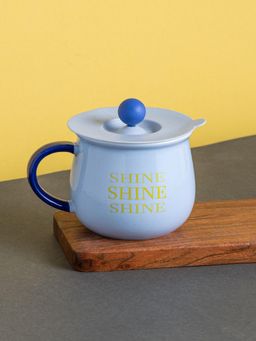 CLAY CRAFT - SHINE Printed Ceramic Coffee Mug with Silicone Lid, 400ml Blue