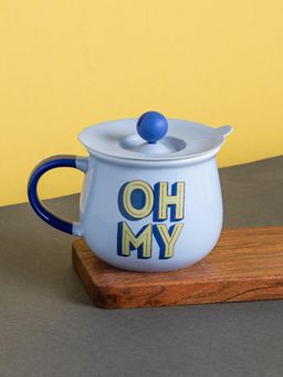 CLAY CRAFT - OH MY Printed Ceramic Coffee Mug with Silicone Lid, 400ml Blue