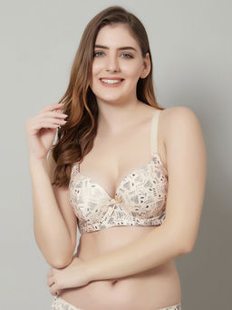 PrettyCat - Beautiful Love Print Lighty Padded T-Shirt Bra - Beige