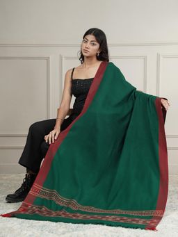 Zamour - Plain Woolen Shawl with Kullu Border - Green